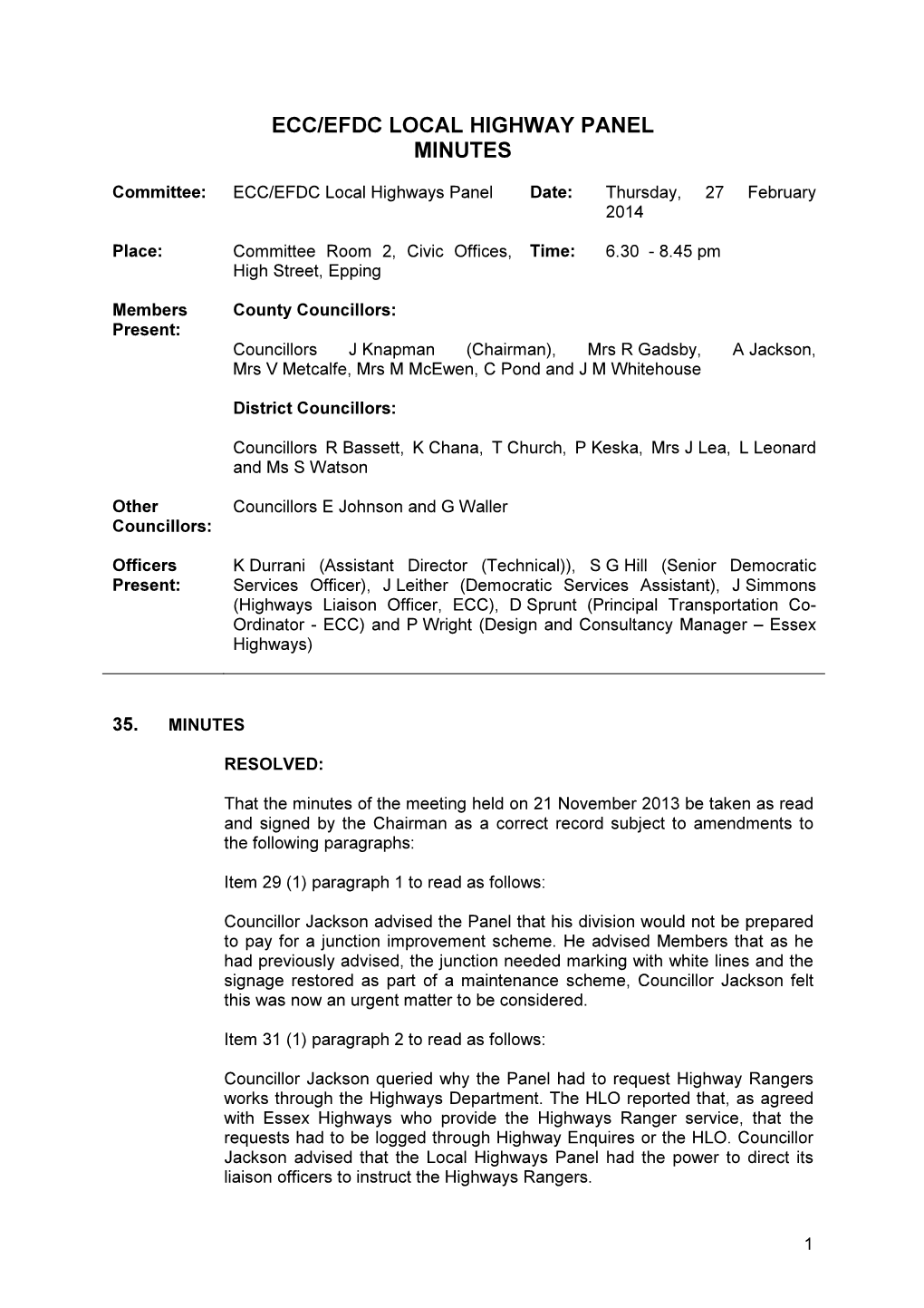 Minutes Document for Local Highways Panel, 27/02