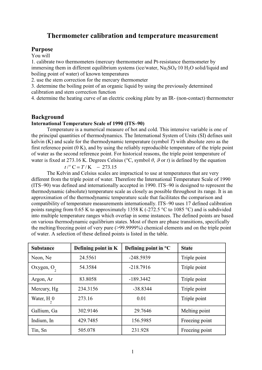 Thermometer Calibration and Temperature Measurement