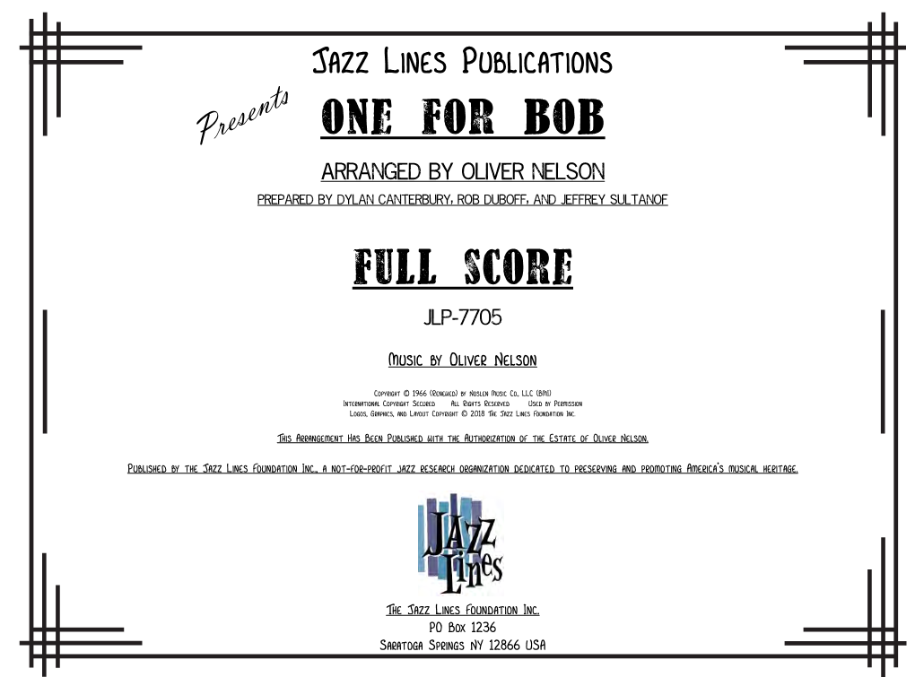 One for Bob Full Score