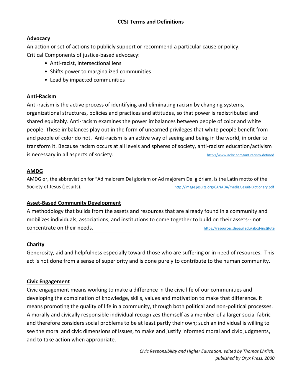 CCSJ Terms and Definitions