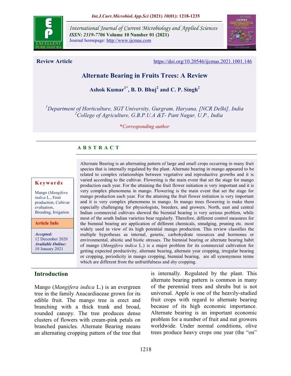 Alternate Bearing in Fruits Trees: a Review