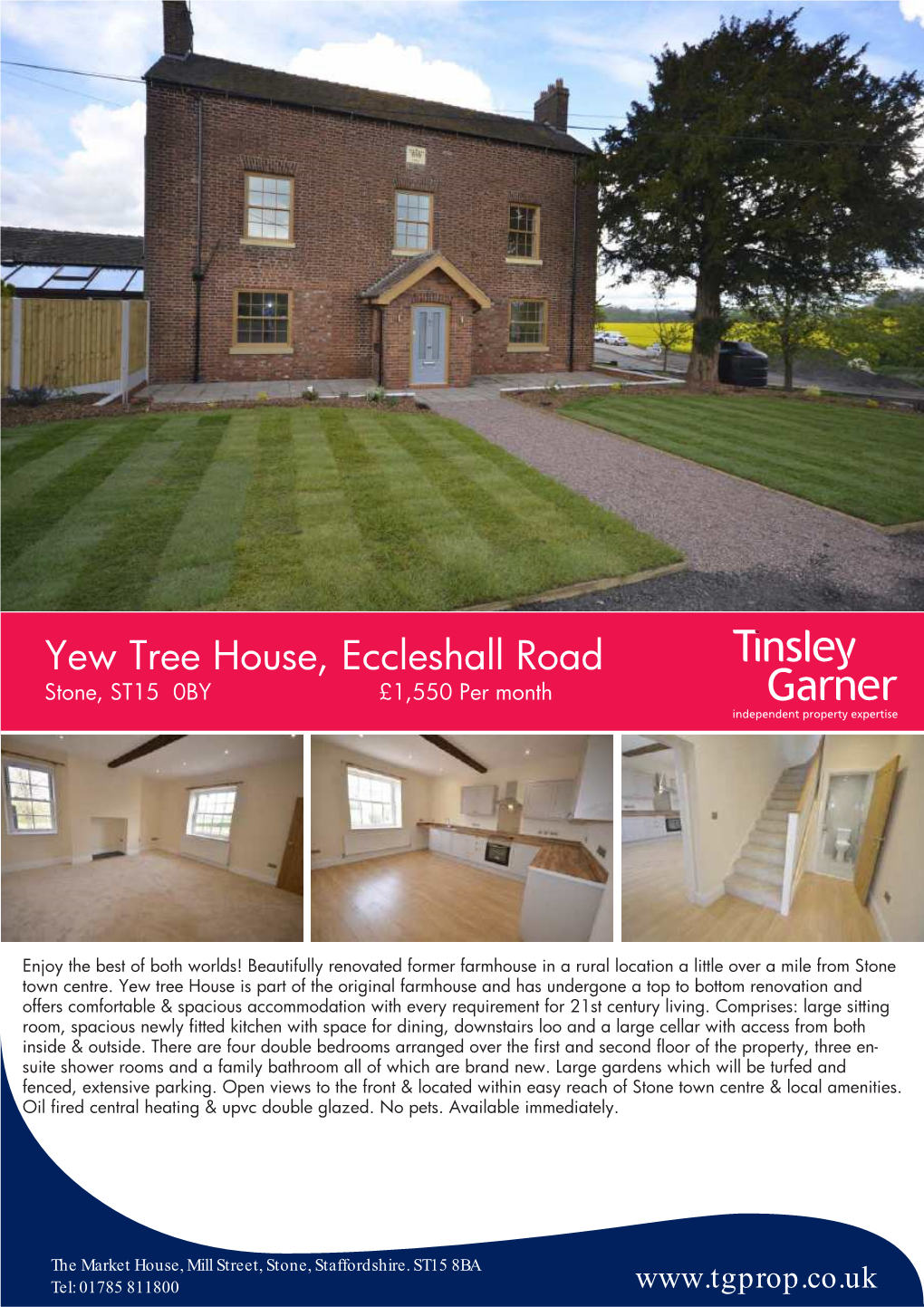 Yew Tree House, Eccleshall Road Stone, ST15 0BY £1,550 Per Month