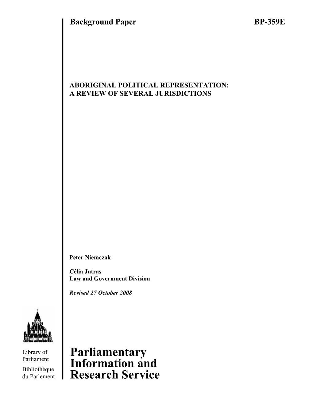 Aboriginal Political Representation: a Review of Several Jurisdictions