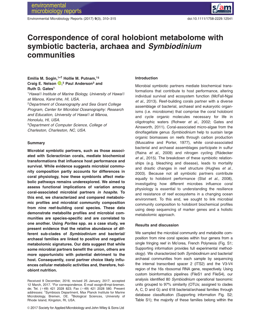 Correspondence of Coral Holobiont Metabolome with Symbiotic Bacteria, Archaea and Symbiodinium Communities