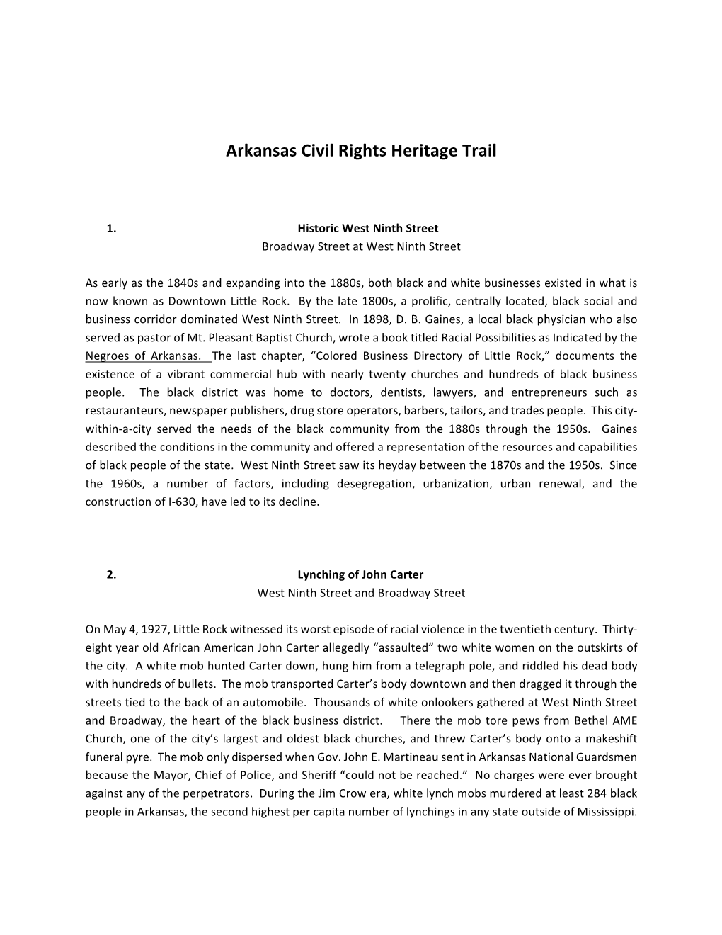 Arkansas Civil Rights Heritage Trail