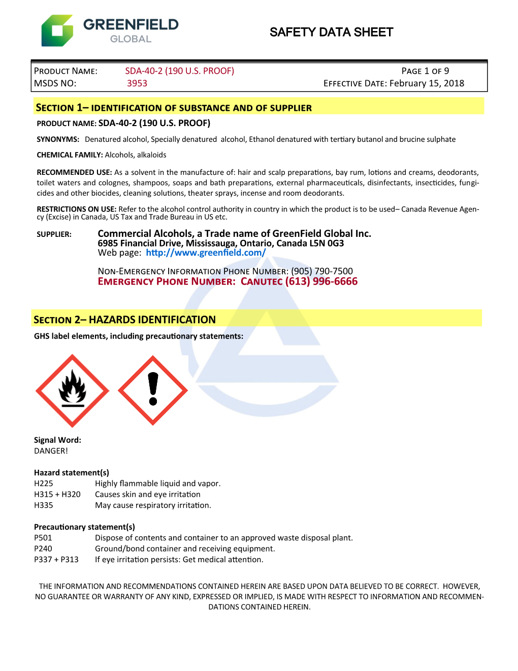 SAFETY DATA SHEET Emergency Phone Number