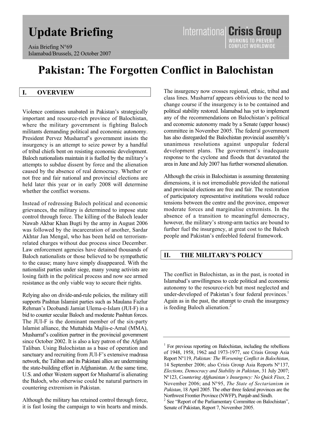 Asia Briefing, Nr. 68: Pakistan