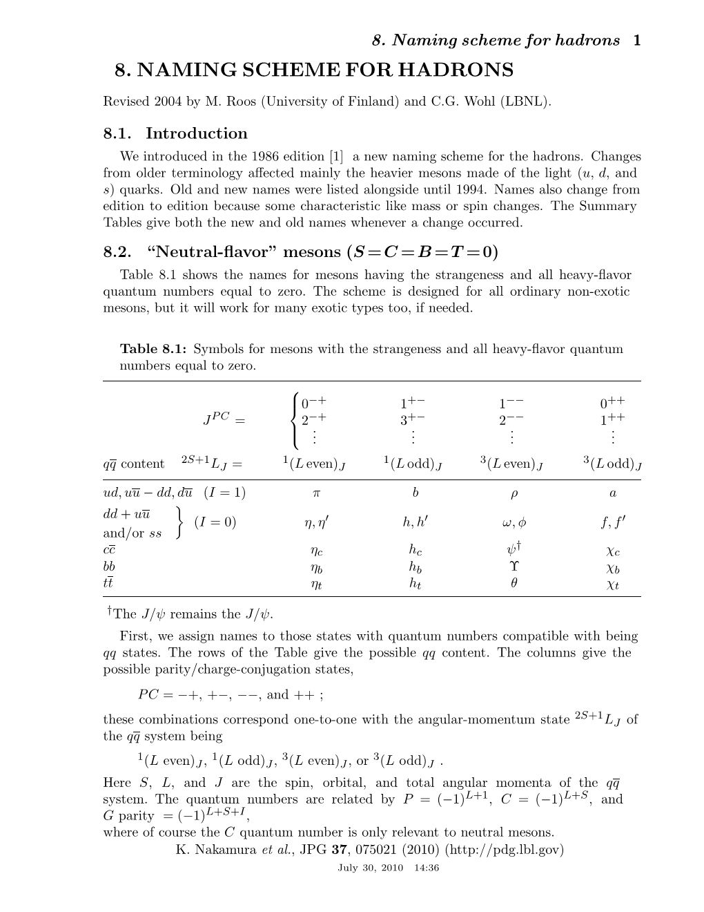 8. Naming Scheme for Hadrons 1 8