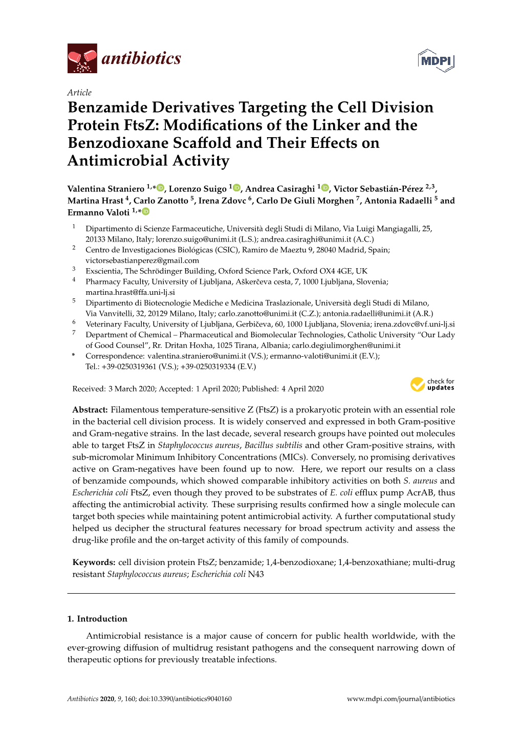 Benzamide Derivatives Targeting the Cell Division Protein Ftsz: Modiﬁcations of the Linker and the Benzodioxane Scaﬀold and Their Eﬀects on Antimicrobial Activity