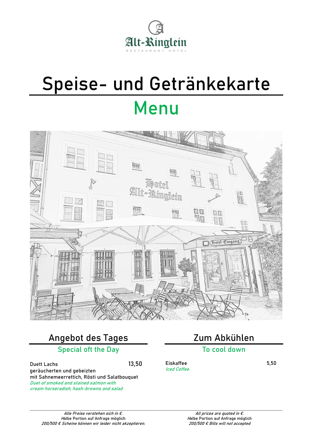 Speise- Und Getränkekarte Menu