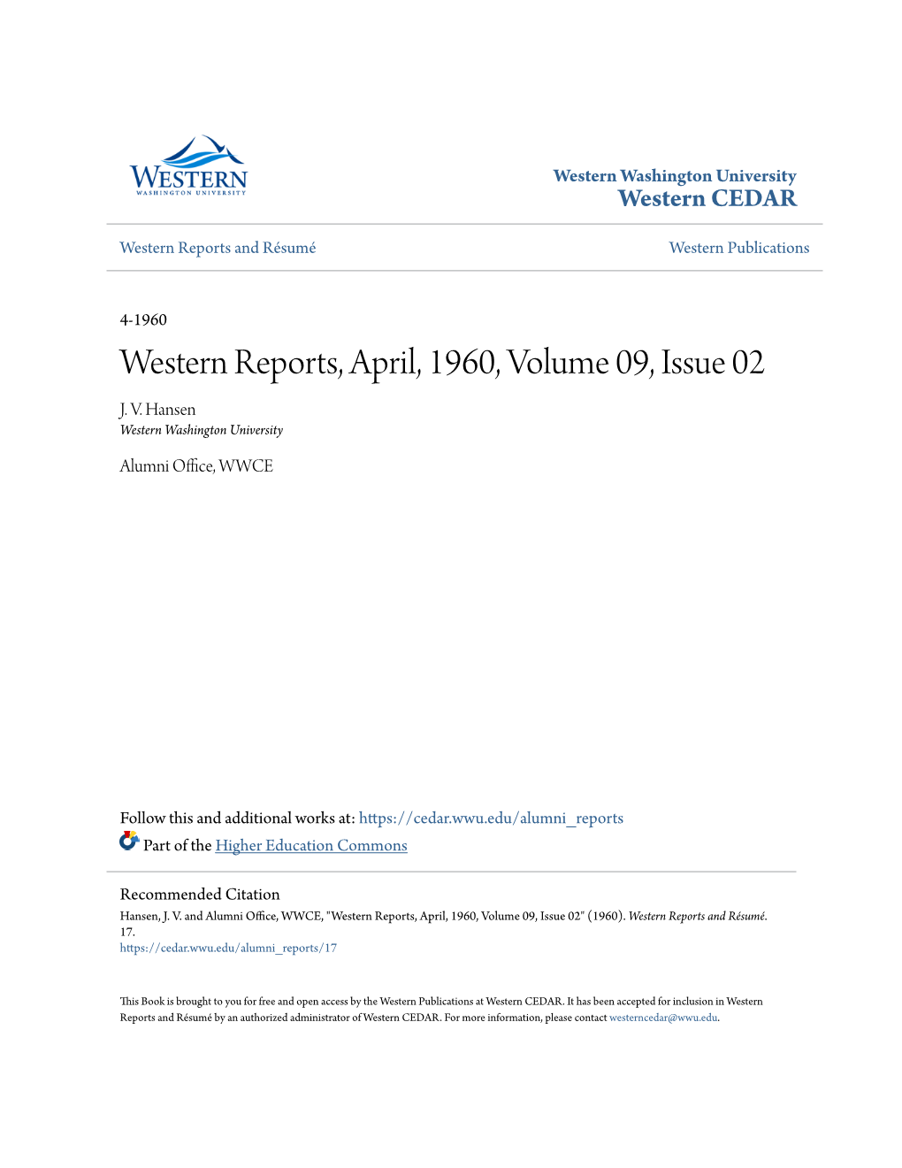 Western Reports, April, 1960, Volume 09, Issue 02 J