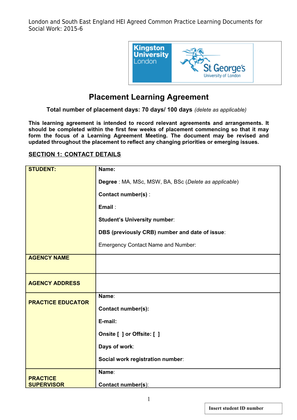 Placement Learning Agreement