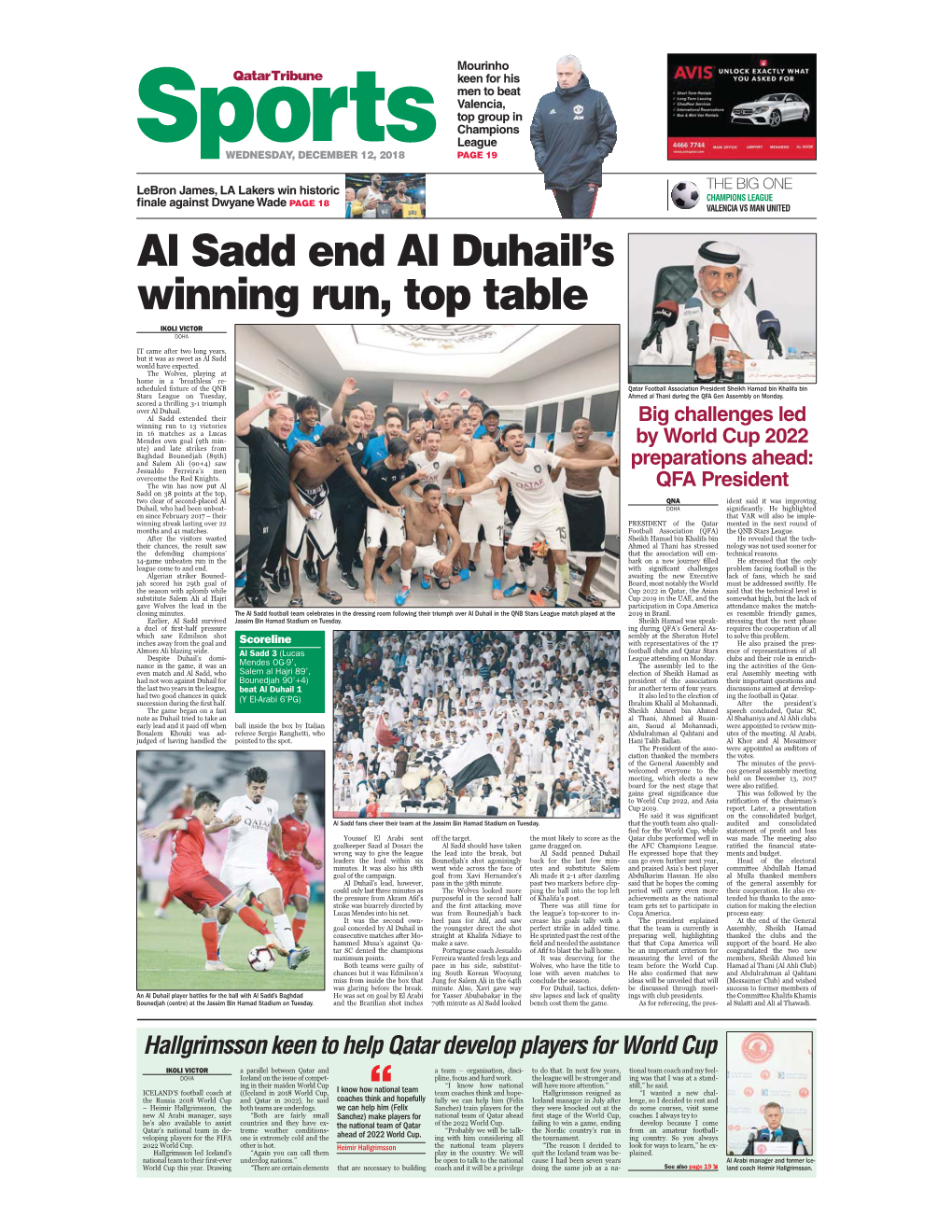 Al Sadd End Al Duhail's Winning Run, Top Table