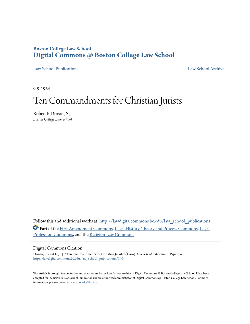 Ten Commandments for Christian Jurists Robert F