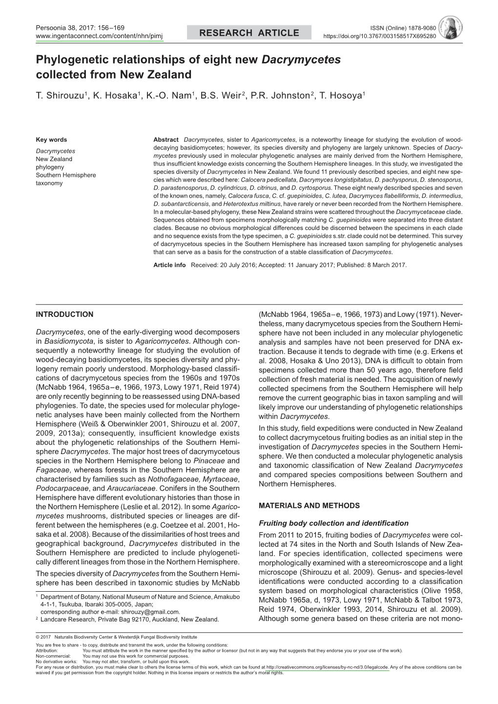 Phylogenetic Relationships of Eight New <I