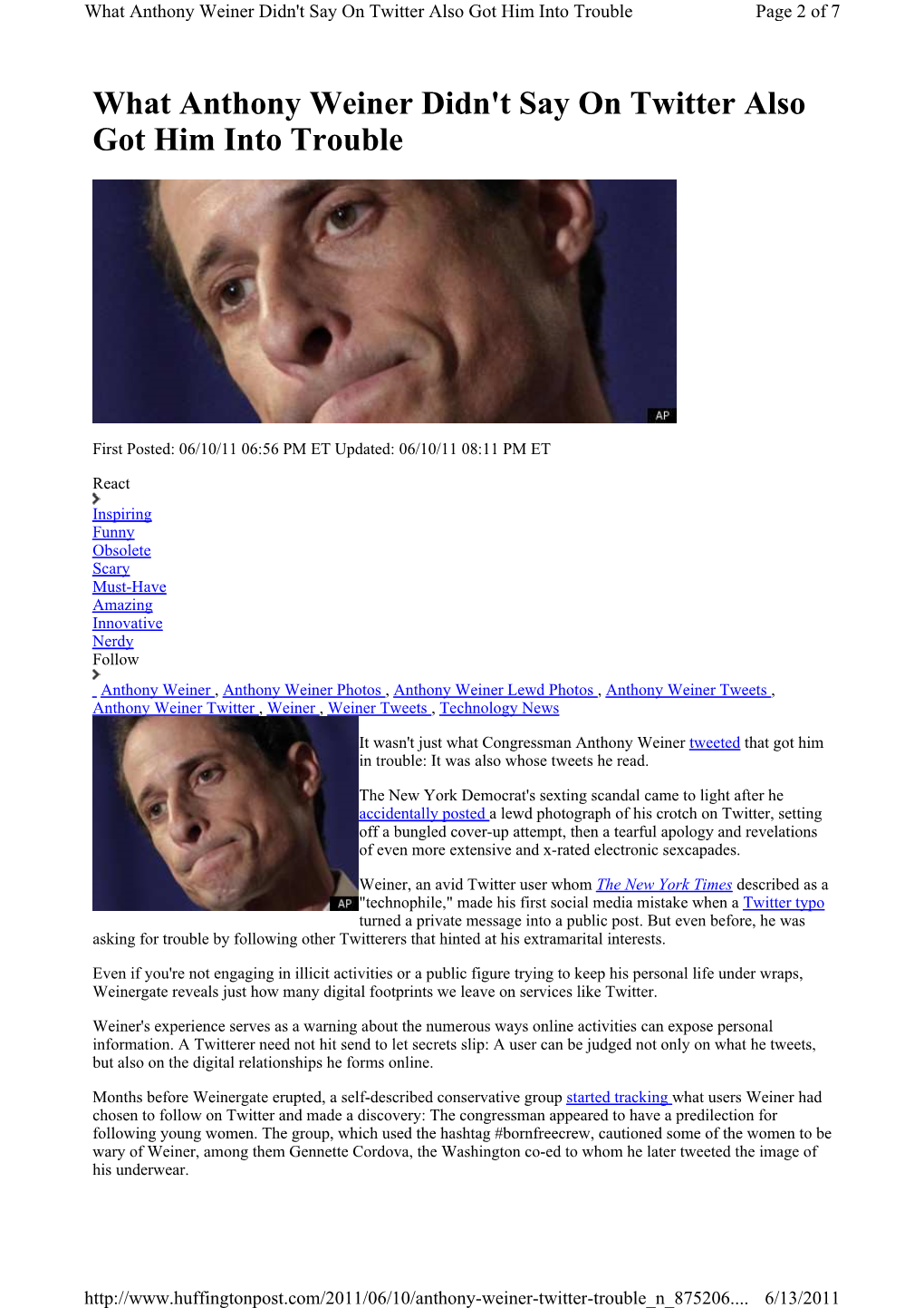 What Anthony Weiner Didn't Say on Twitter Also Got Him Into Trouble Page 2 of 7