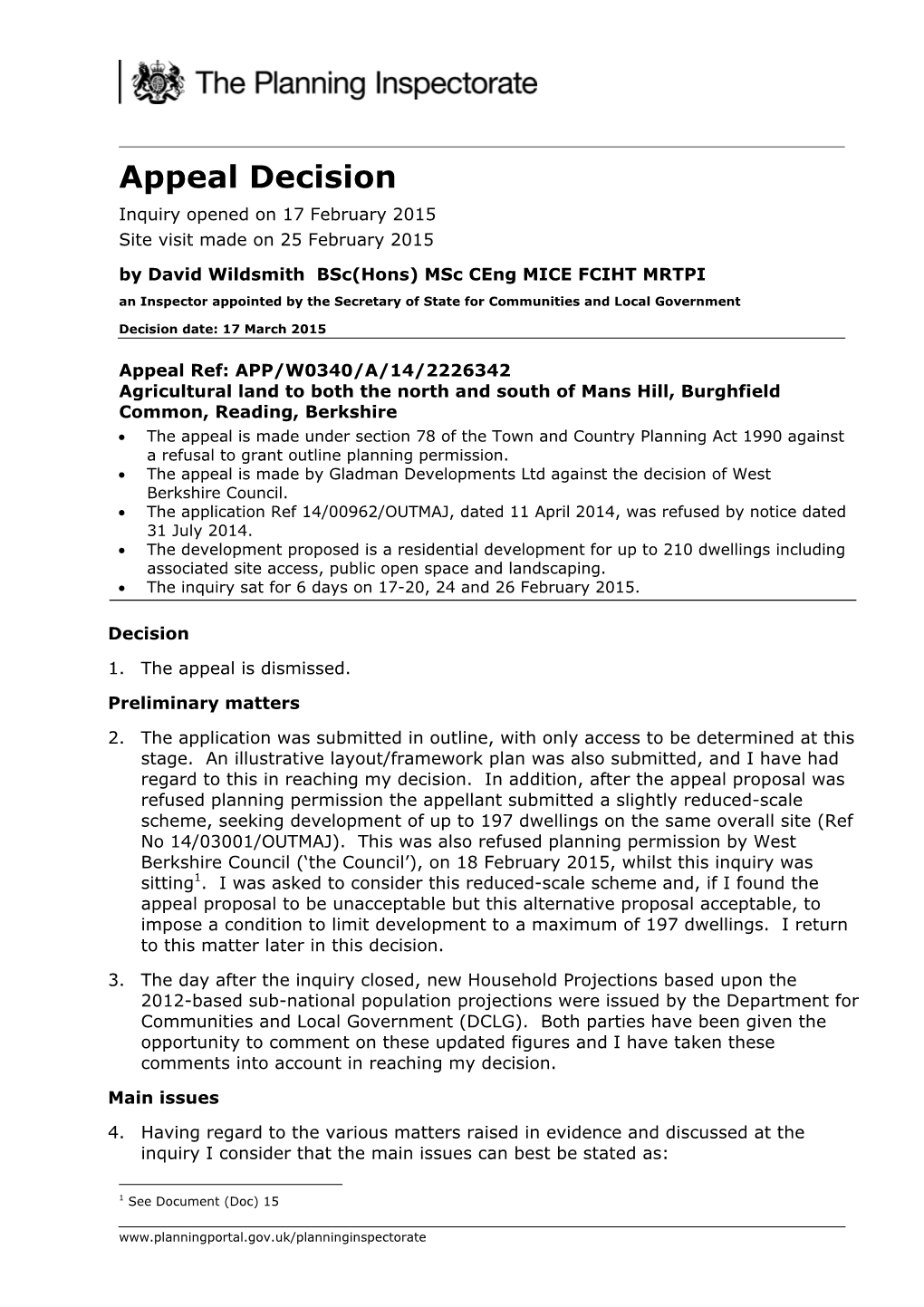 Appeal Decision Inquiry Opened on 17 February 2015 Site Visit Made on 25 February 2015