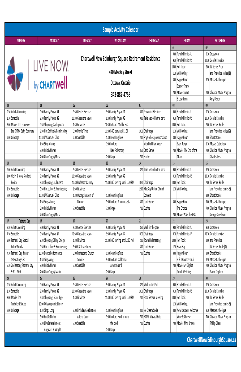 New Edinburgh Sqaure Activity Calendar