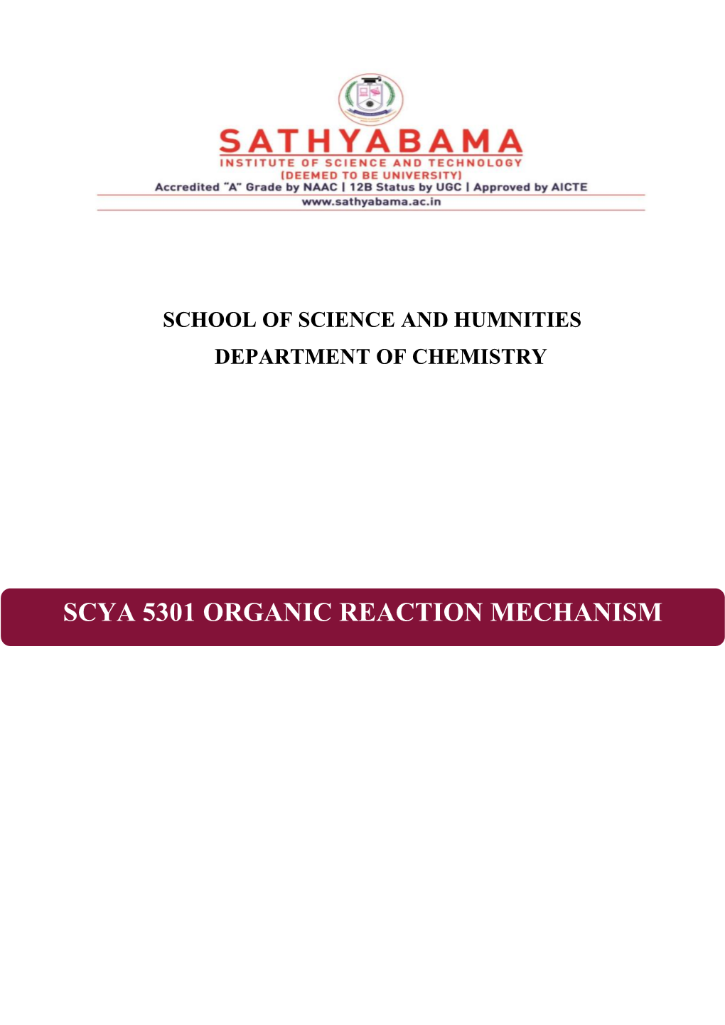 Scya 5301 Organic Reaction Mechanism