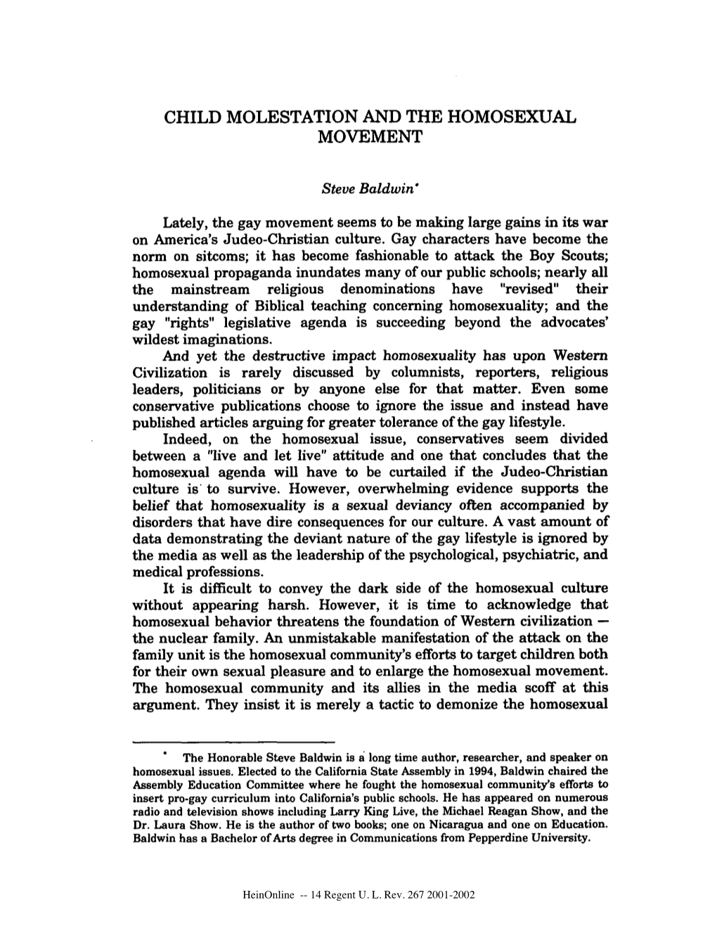 Child Molestation and the Homosexual Movement