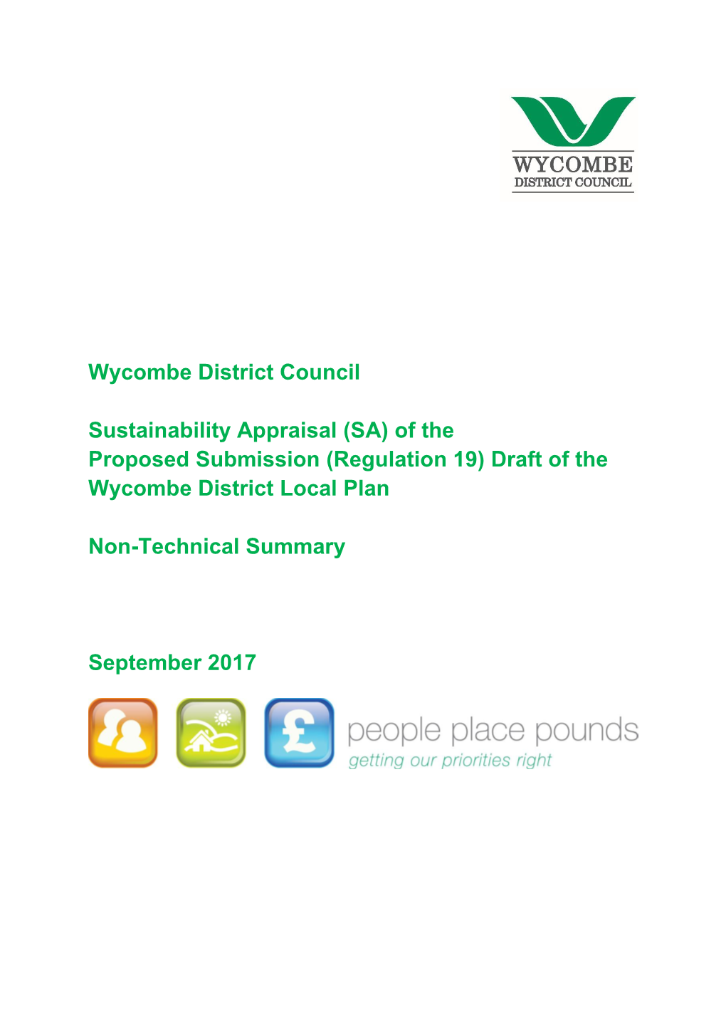 Sustainability Appraisal (SA) of the Proposed Submission (Regulation 19) Draft of the Wycombe District Local Plan