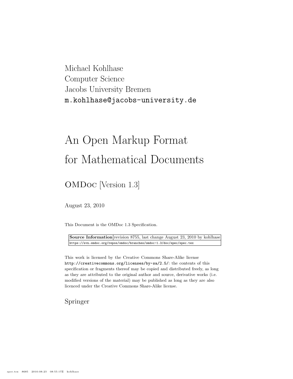An Open Markup Format for Mathematical Documents