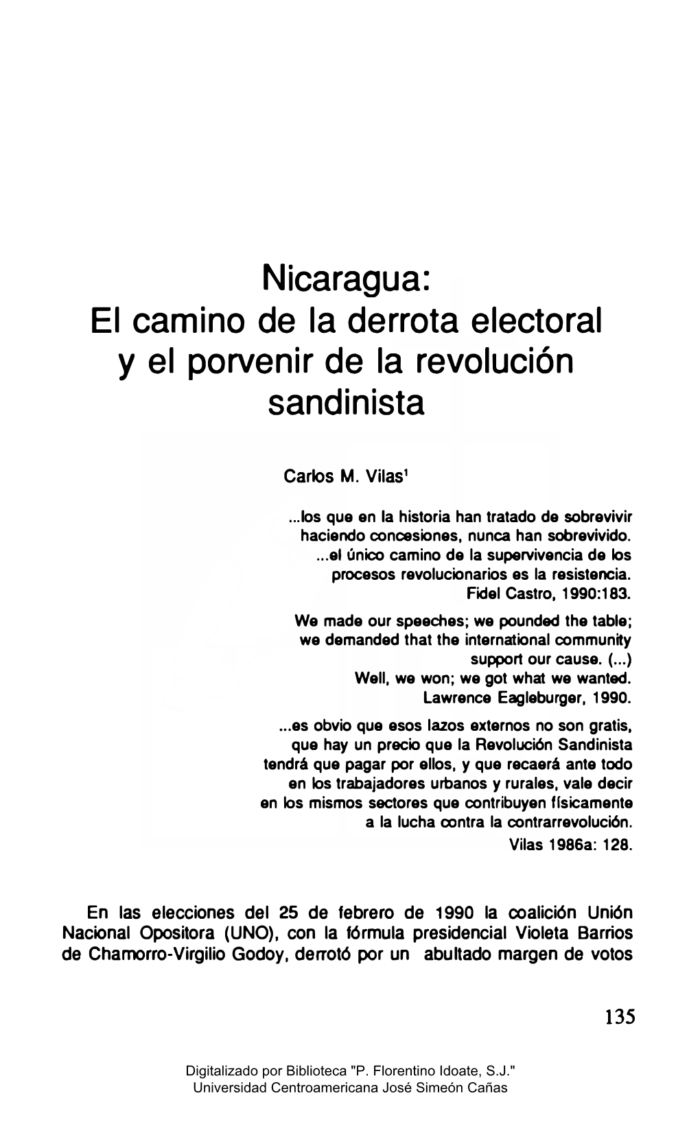 El Camino De La Derrota Electoral Y El Porvenir De La Revolución Sandinista