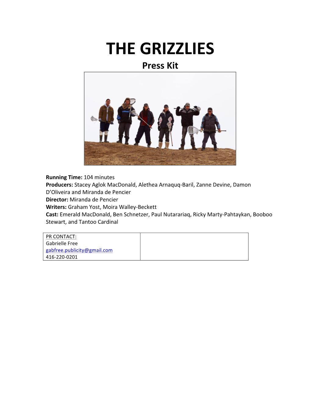 The Grizzlies Press Kit Feb 17 2019