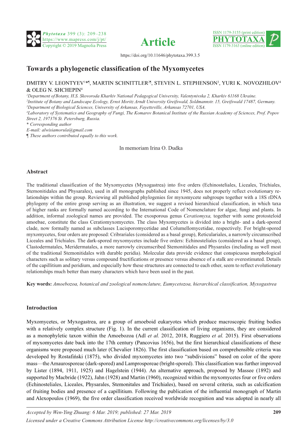 Towards a Phylogenetic Classification of the Myxomycetes