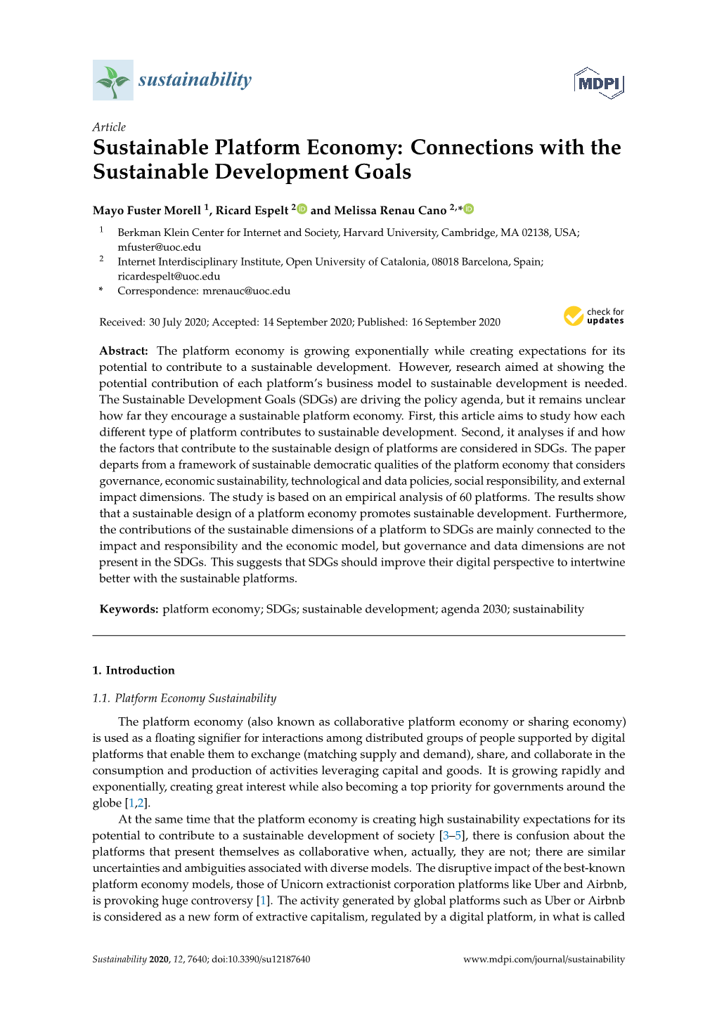 Sustainable Platform Economy: Connections with the Sustainable Development Goals