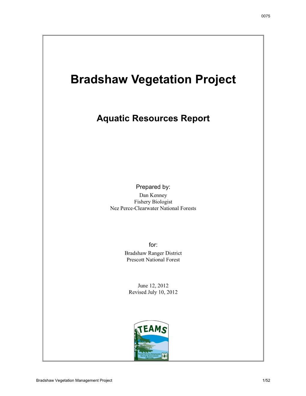 Bradshaw Vegetation Management Aquatics Report