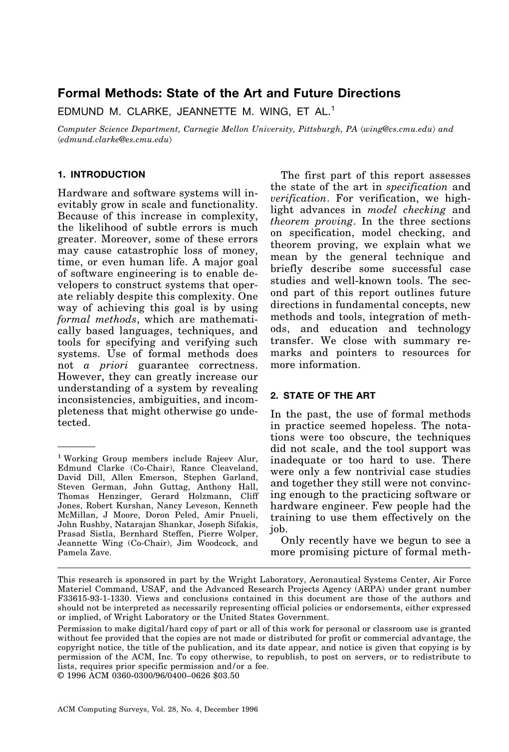 Formal Methods: State of the Art and Future Directions EDMUND M