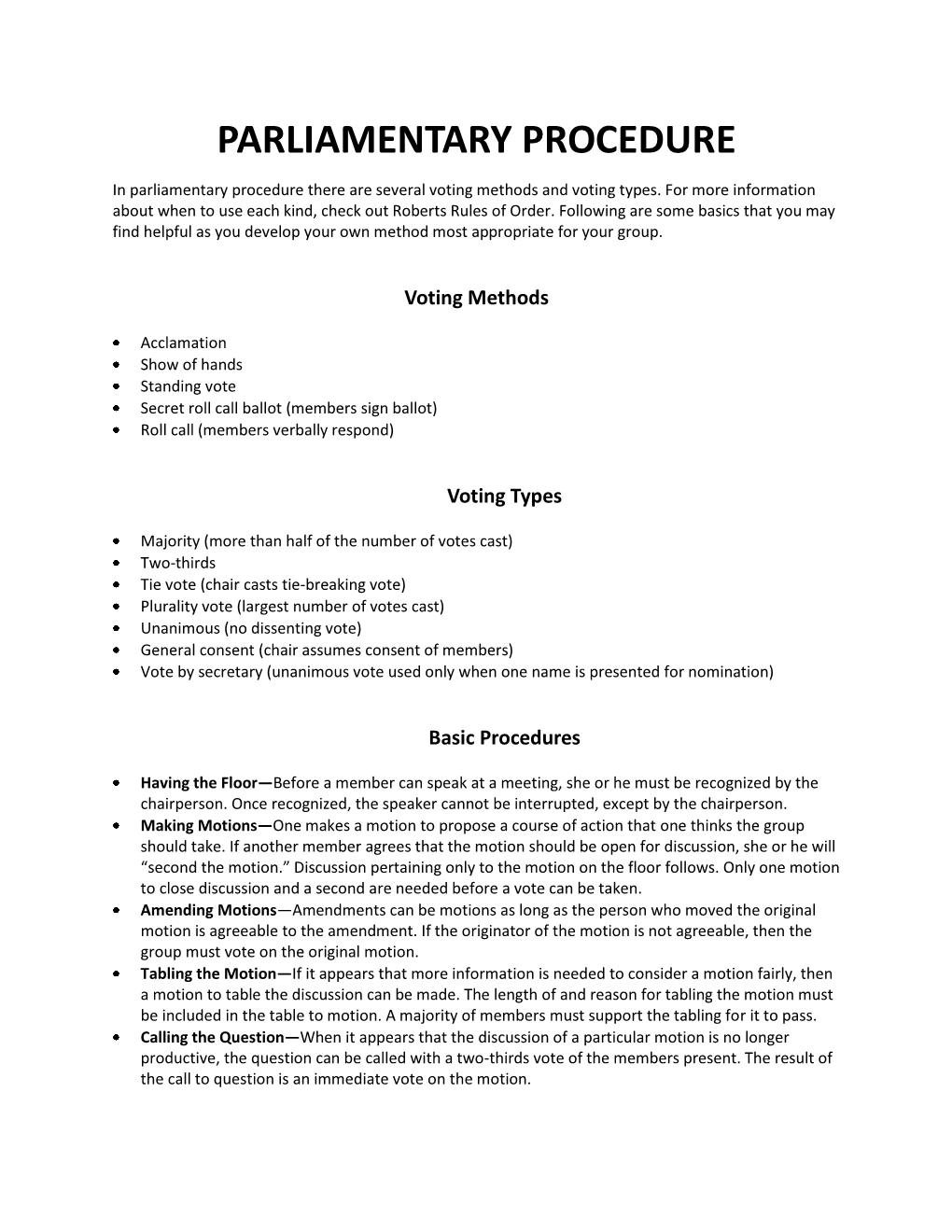 Parliamentary Procedure