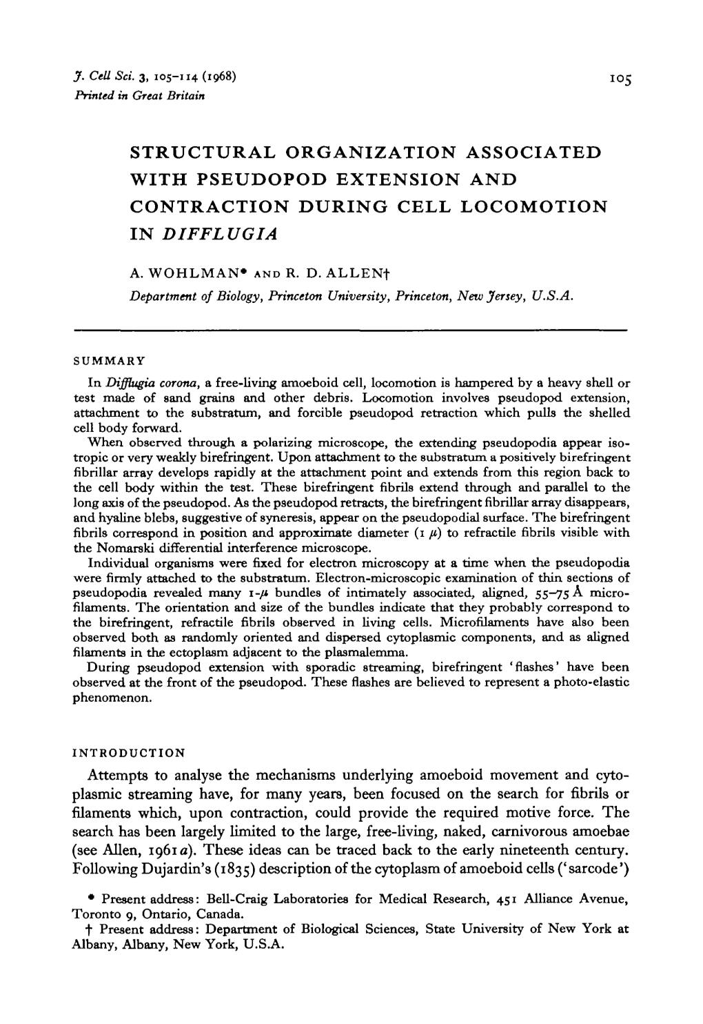 Structural Organization Associated with Pseudopod Extension and Contraction During Cell Locomotion in Difflugia