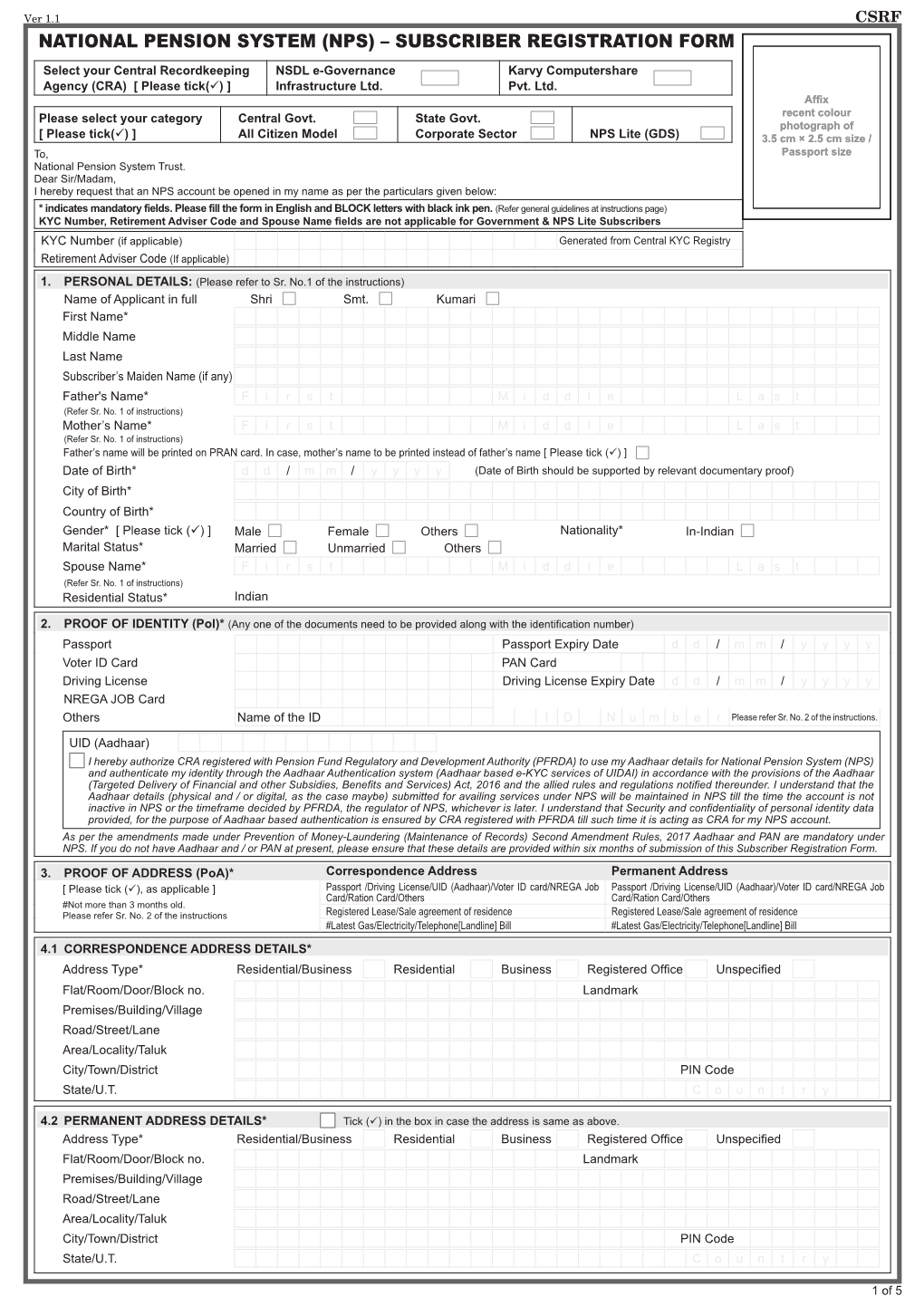 (Nps) – Subscriber Registration Form