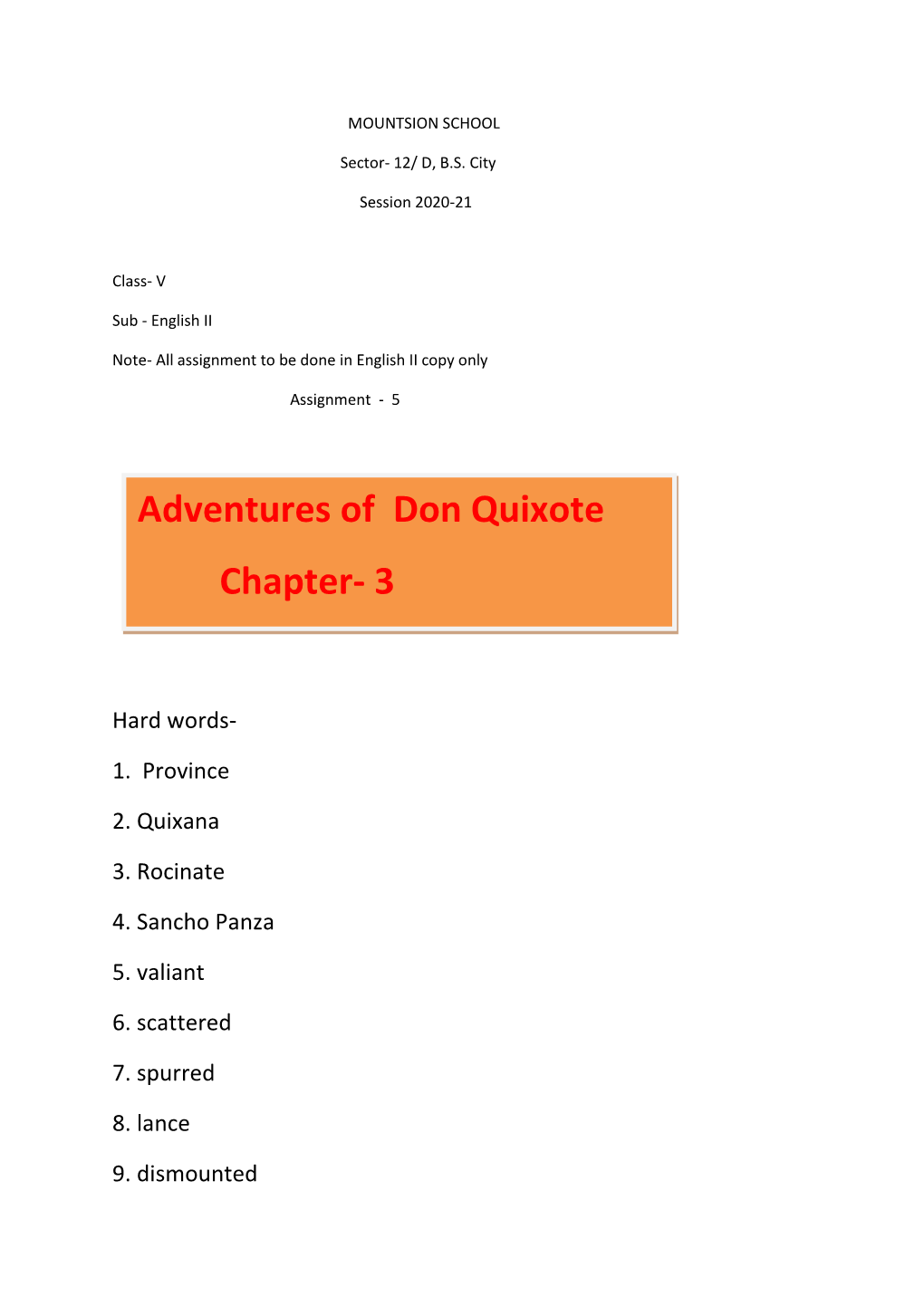 Adventures of Don Quixote Chapter- 3