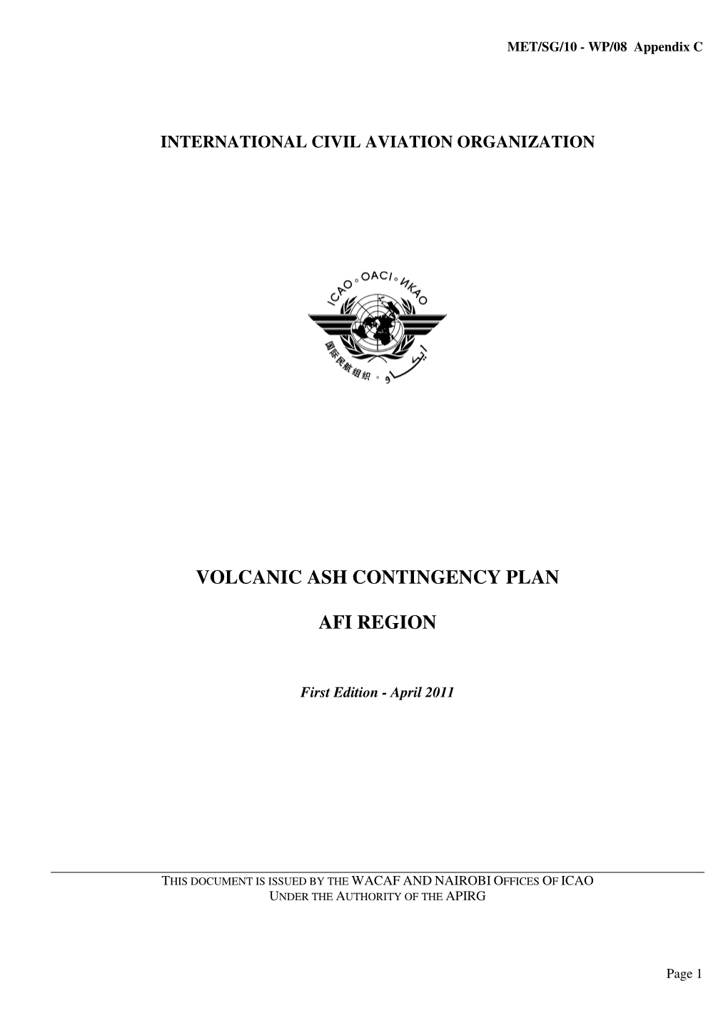 Volcanic Ash Contingency Plan Afi Region