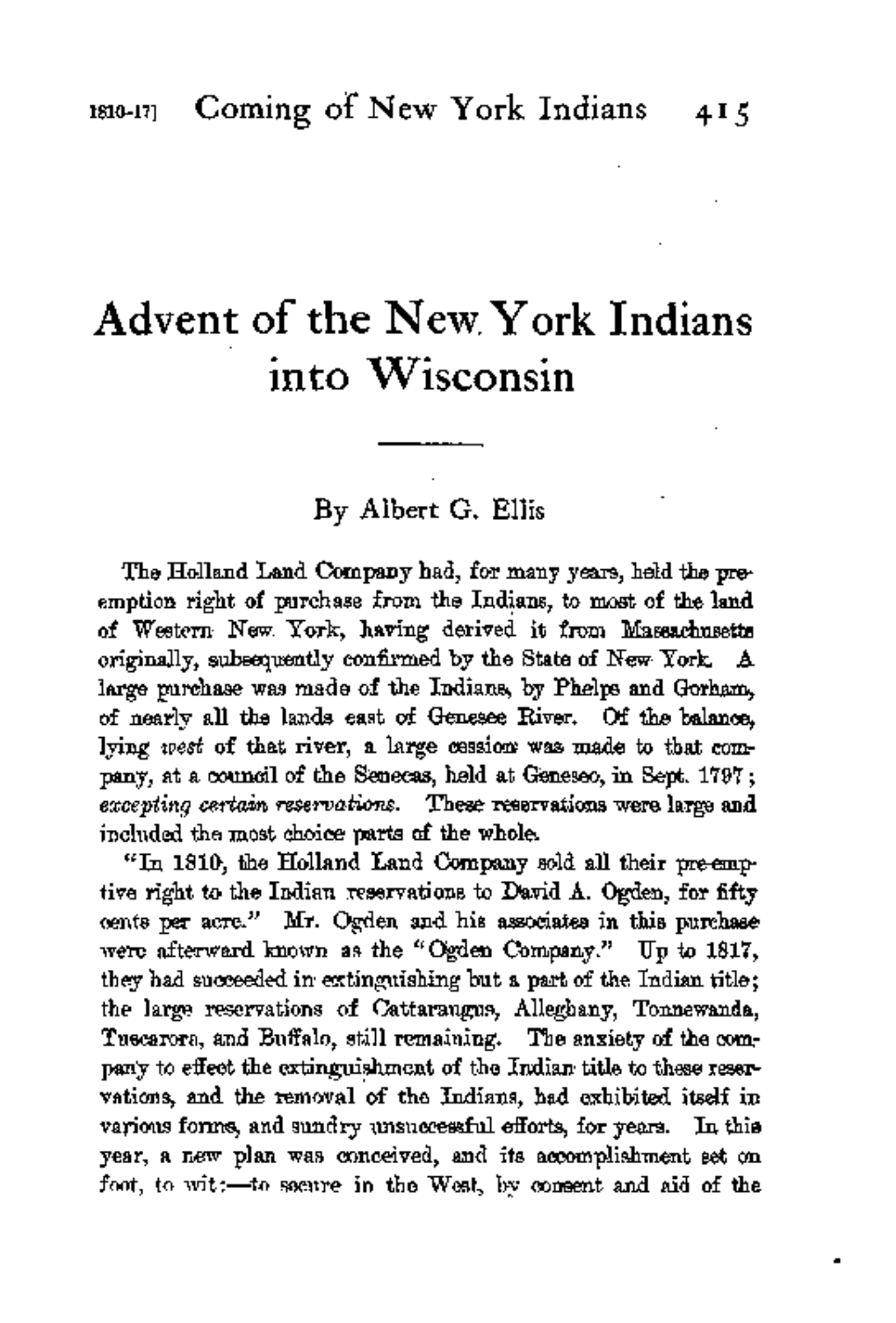 Advent of the New. York Indians Into Wisconsin