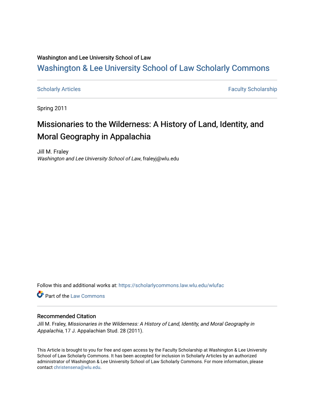 Missionaries to the Wilderness: a History of Land, Identity, and Moral Geography in Appalachia