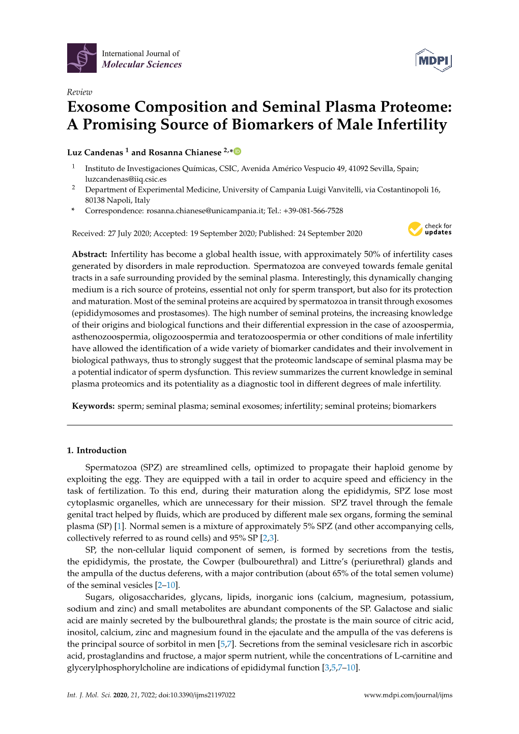 Exosome Composition and Seminal Plasma Proteome: a Promising Source of Biomarkers of Male Infertility