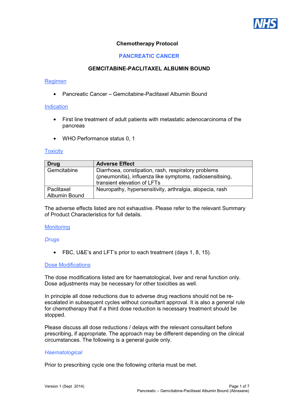 Gemcitabine-Paclitaxel Albumin Bound (Abraxane) Ver1