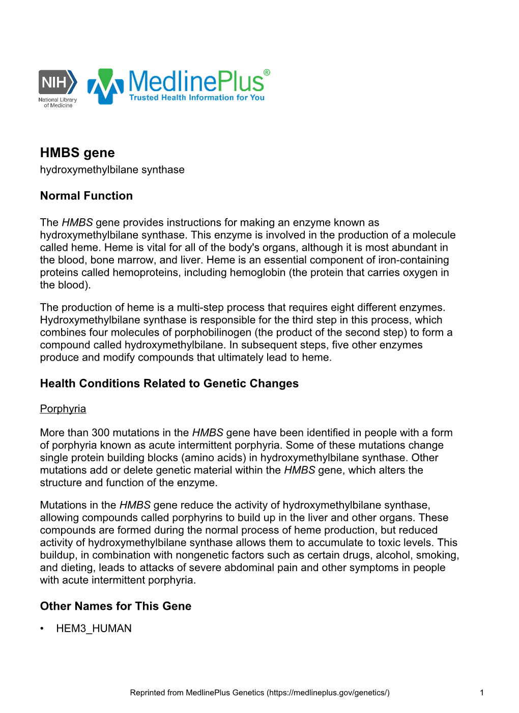 HMBS Gene Hydroxymethylbilane Synthase