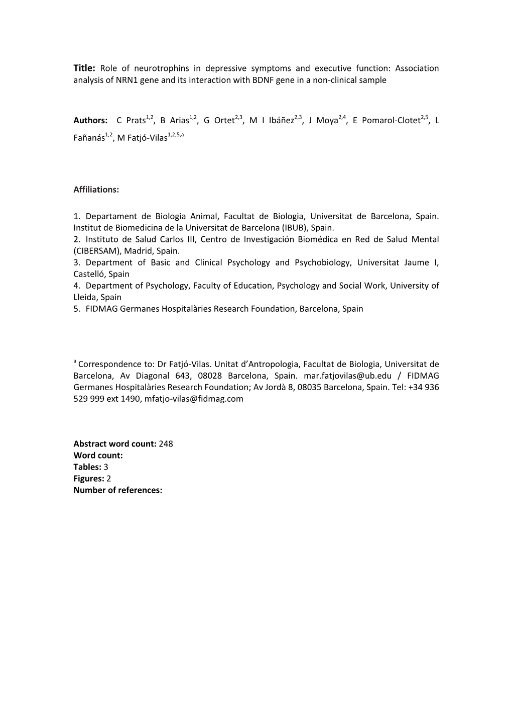 Role of Neurotrophins in Depressive Symptoms and Executive Function: Association Analysis of NRN1 Gene and Its Interaction with BDNF Gene in a Non-Clinical Sample