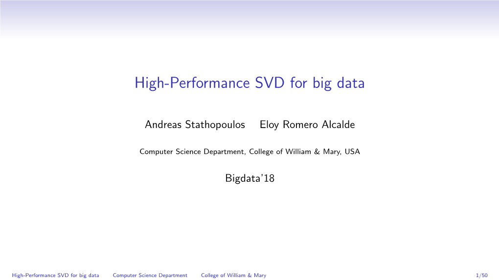 High-Performance SVD for Big Data