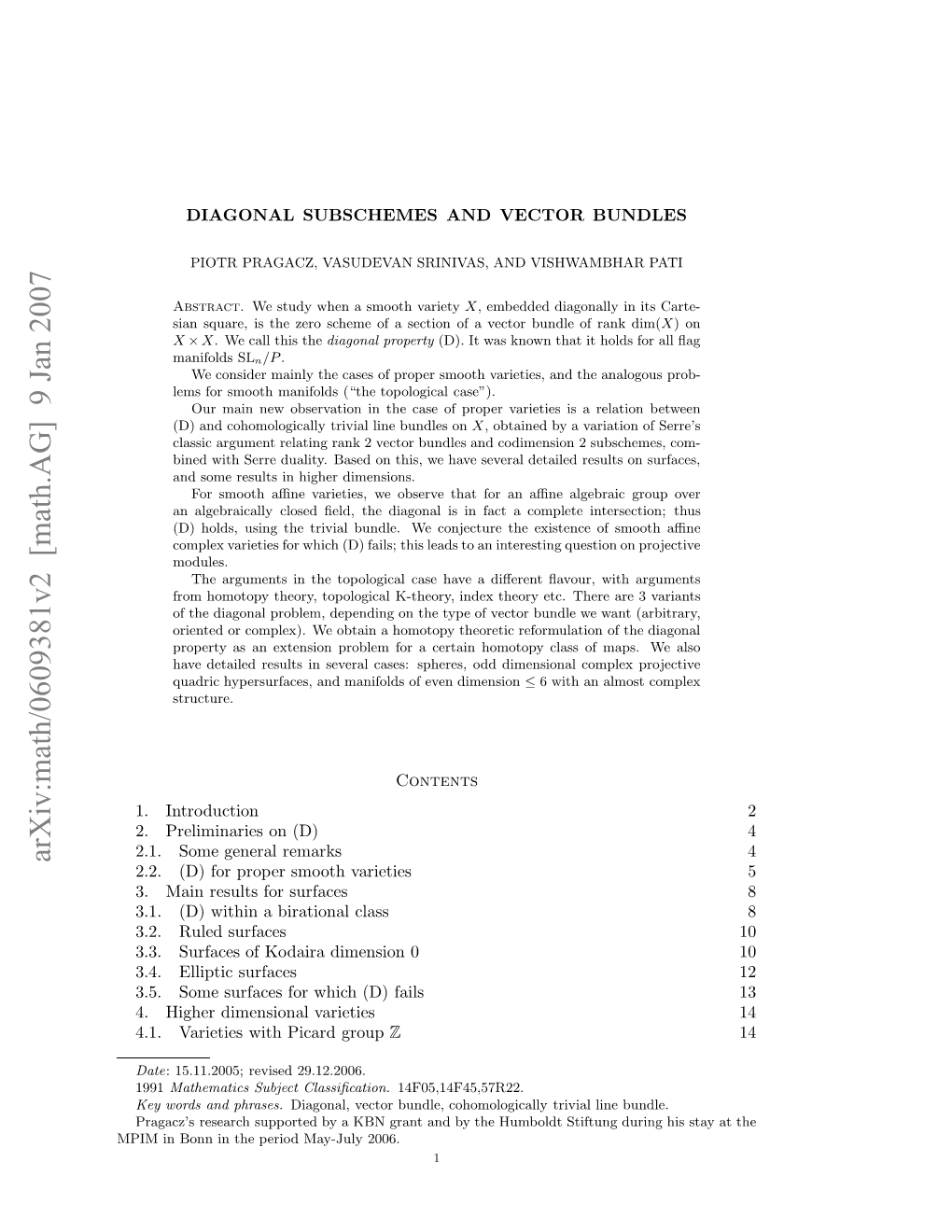 Arxiv:Math/0609381V2 [Math.AG] 9 Jan 2007 Pmi Oni H Eidmyjl 2006