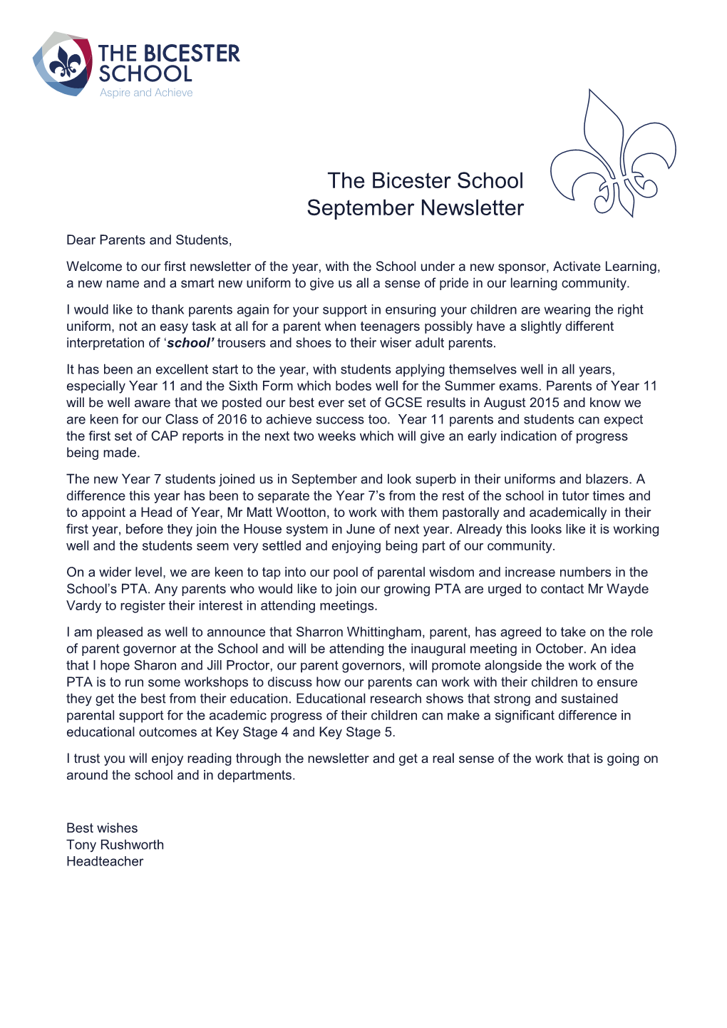 The Bicester School September Newsletter