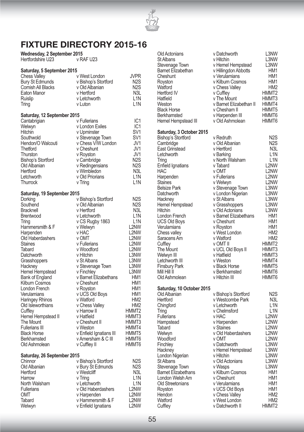 Fixture Directory 2015-16