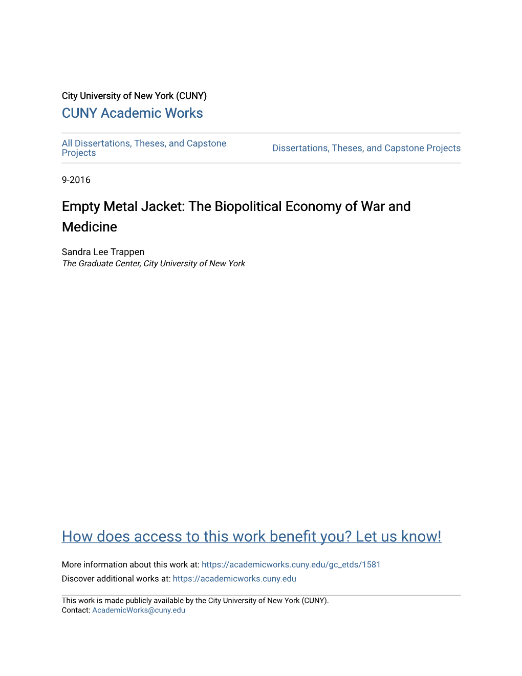Empty Metal Jacket: the Biopolitical Economy of War and Medicine