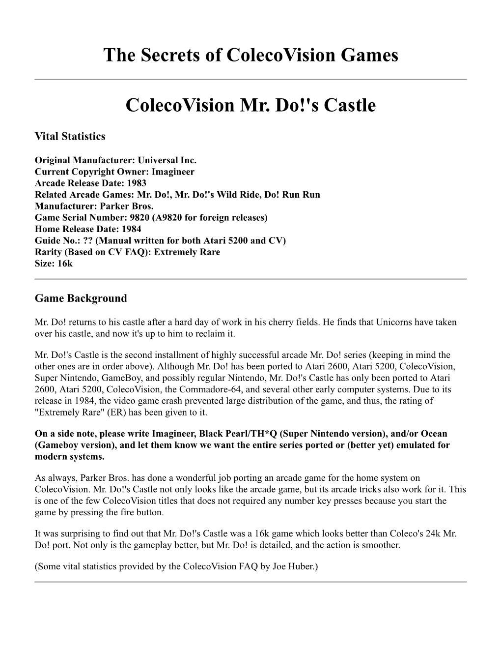 Colecovision Game Spotlight: Mr. Do!'S Castle