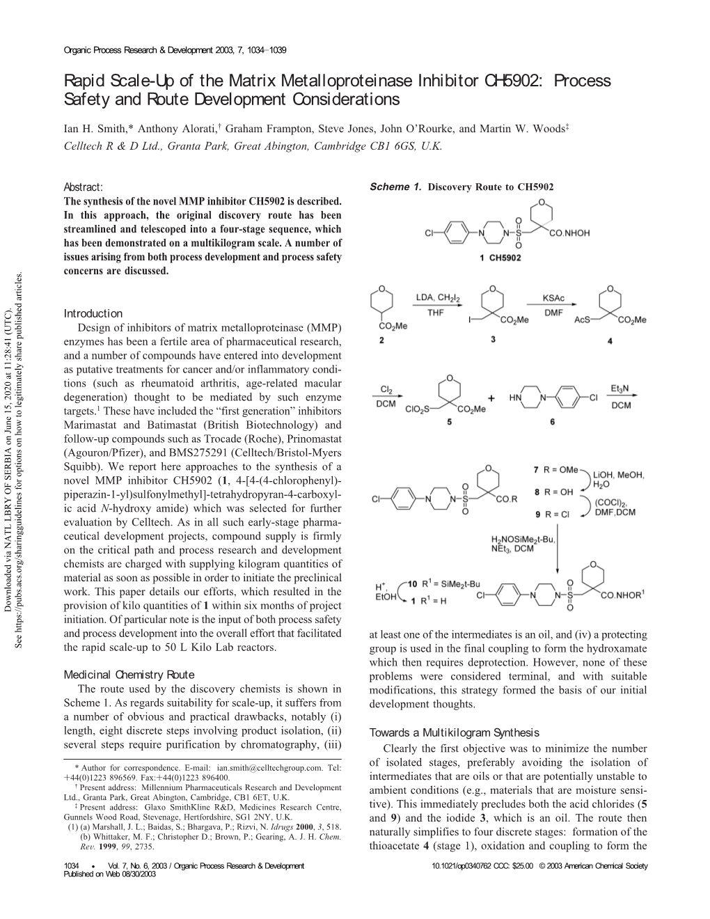 Process Safety and Route Development Considerations